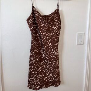 Isalis Brown Satin Cowl Mini Dress